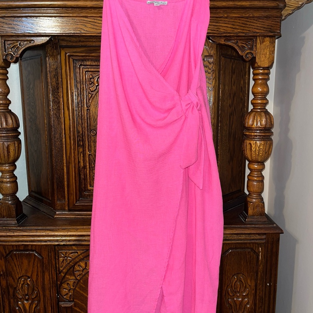 Haute Monde Hot Pink Sleeveless faux Wrap Midi Dress